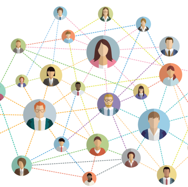 Illustration représentant une toile au sein de laquelle sont reliés des individus